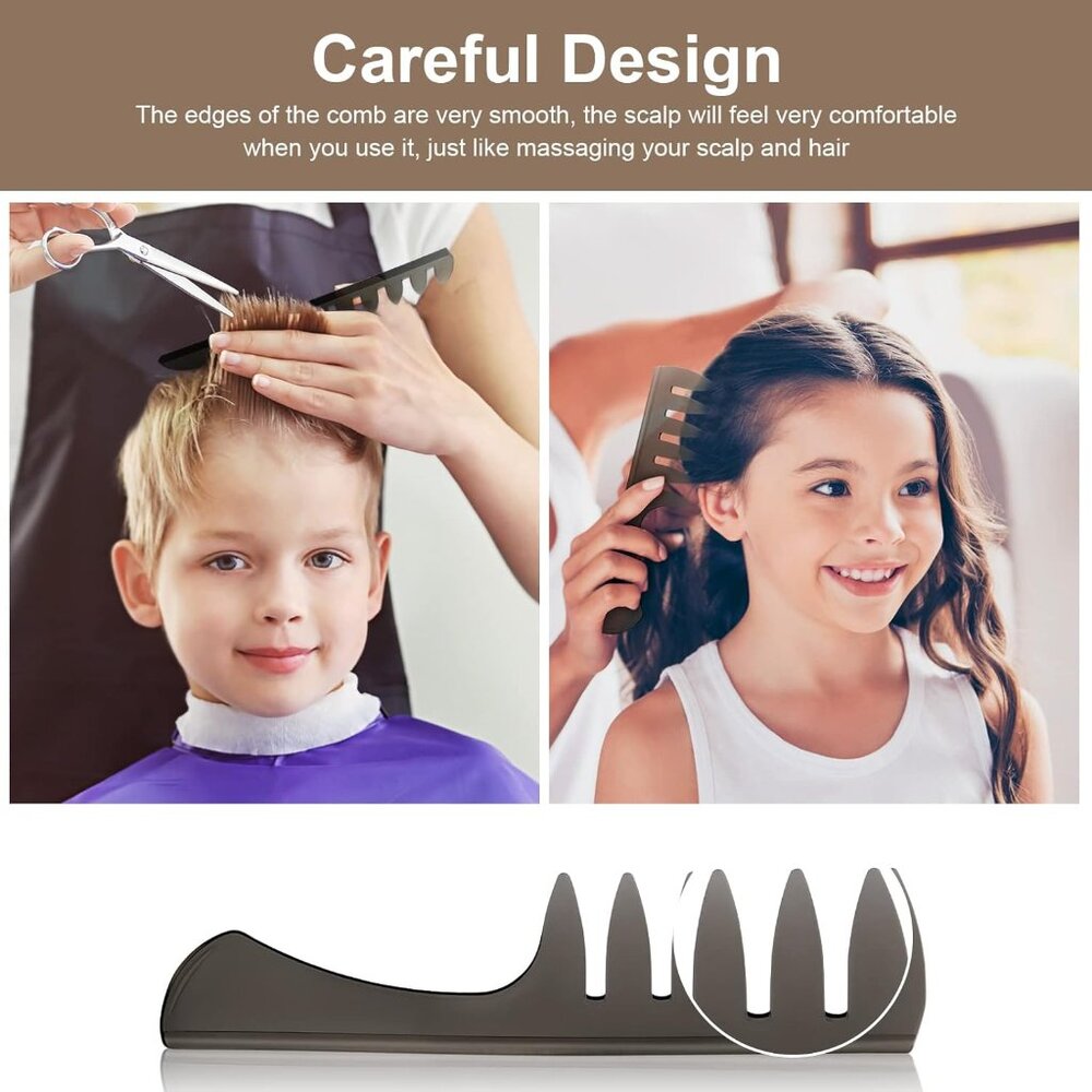 6-Pcs Wide Tooth Hair Comb Set, Professional Styling & Wet Pick Pompadour Comb, - Picture 4 of 7